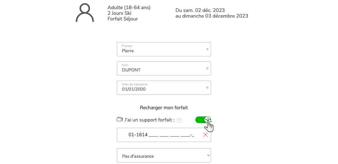 Rechargement : entrer le numero de carte